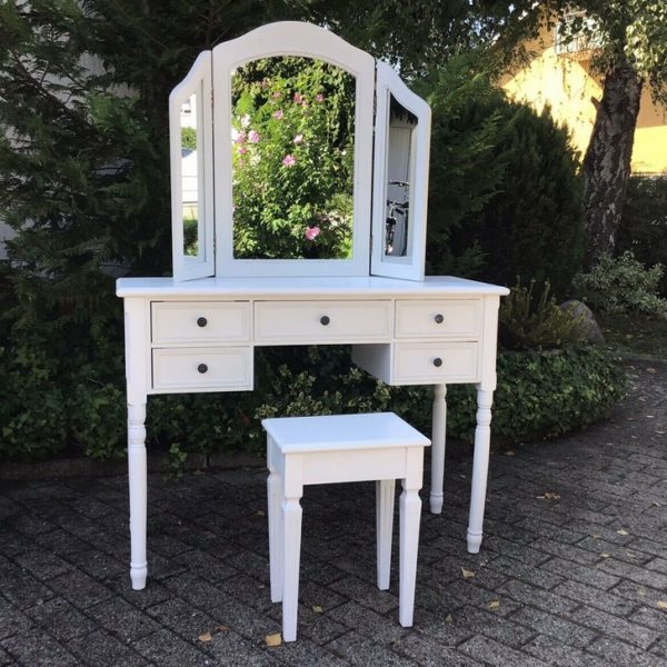 Schminktisch, Kommode mit Spiegel & Hocker (Shabby)