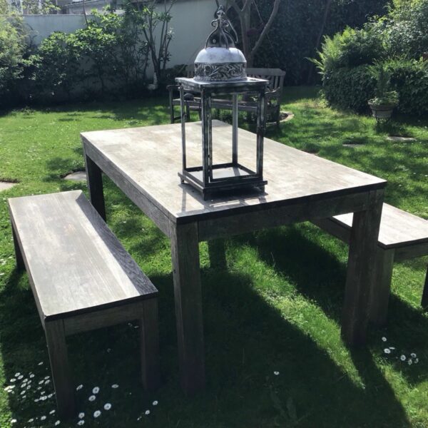 Gartenmöbel-Set, Gartentisch und 2 Holzbänke (Akazie) Gartenmöbel-Set, Gartentisch und 2 Holzbänke (Akazie)