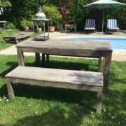 Gartenmöbel-Set, Gartentisch und 2 Holzbänke (Akazie) Gartenmöbel-Set, Gartentisch und 2 Holzbänke (Akazie)