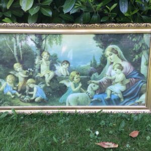 Religiöses Bild im Rahmen, Bilderrahmen mit Druck (Antiquität, Bild)