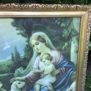 Religiöses Bild im Rahmen, Bilderrahmen mit Druck (Antiquität, Bild)