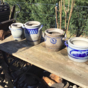 4 Schmalztöpfe, Topf, Steingut Töpfe (Shabby, Landhausstil)