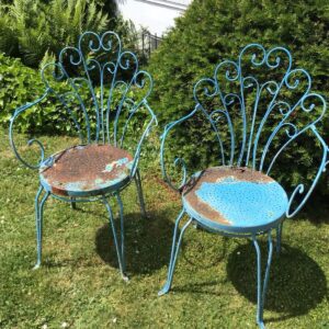 2 Gartenstühle, Metallstühle, Eisenstuhl, Gartenmöbel (Vintage, Shabby, Frankreich)