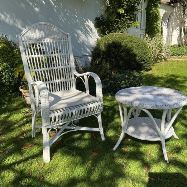 Sessel & Beistelltisch, Rattanmöbel, Wintergarten (Landhausstil, Shabby)