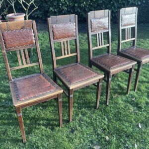 4 antike Stühle, Esszimmerstühle (Jugendstil, Holz/Leder, Antiquität)