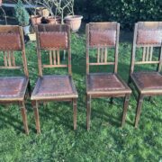 4 antike Stühle, Esszimmerstühle (Jugendstil, Holz/Leder, Antiquität)