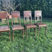 4 antike Stühle, Esszimmerstühle (Jugendstil, Holz/Leder, Antiquität)