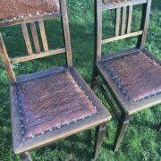 4 antike Stühle, Esszimmerstühle (Jugendstil, Holz/Leder, Antiquität)