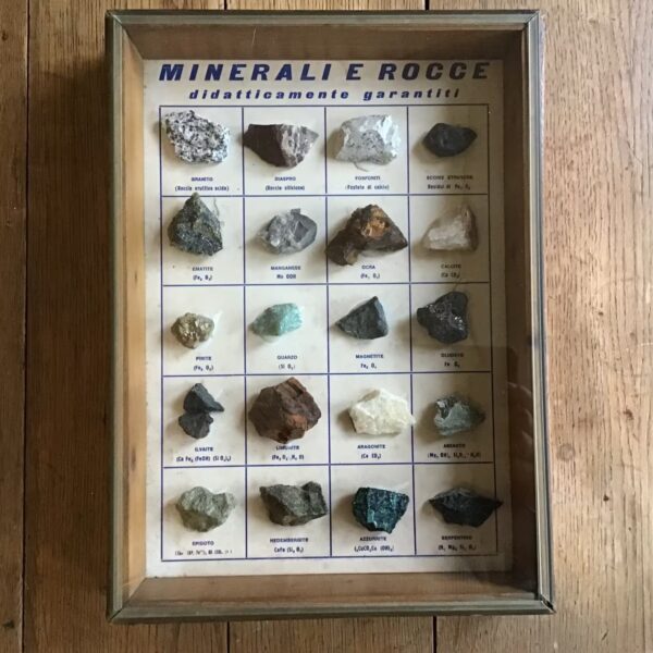 Alter Wandschaukasten Steine und Mineralien (Vintage, Sammlerobjekt)