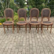 4 antike Stühle, Holzstühle mit Lederbezug (Antiquität)