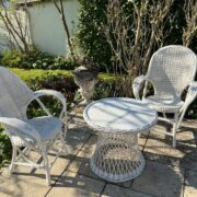 2 Sessel + Tisch, Rattanmöbel, Sitzgruppe, Balkonmöbel (Antiquität) 2 Sessel + Tisch, Rattanmöbel, Sitzgruppe, Balkonmöbel (Antiquität)
