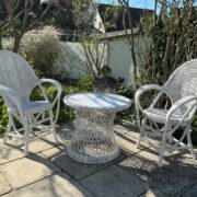 2 Sessel + Tisch, Rattanmöbel, Sitzgruppe, Balkonmöbel (Antiquität) 2 Sessel + Tisch, Rattanmöbel, Sitzgruppe, Balkonmöbel (Antiquität)
